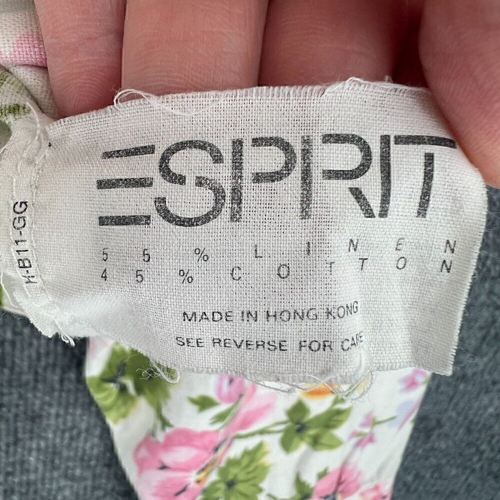 Vintage Esprit Cropped Jacket Womens Large Floral Linen Blend Boxy Pockets 80s - Picture 10 of 13